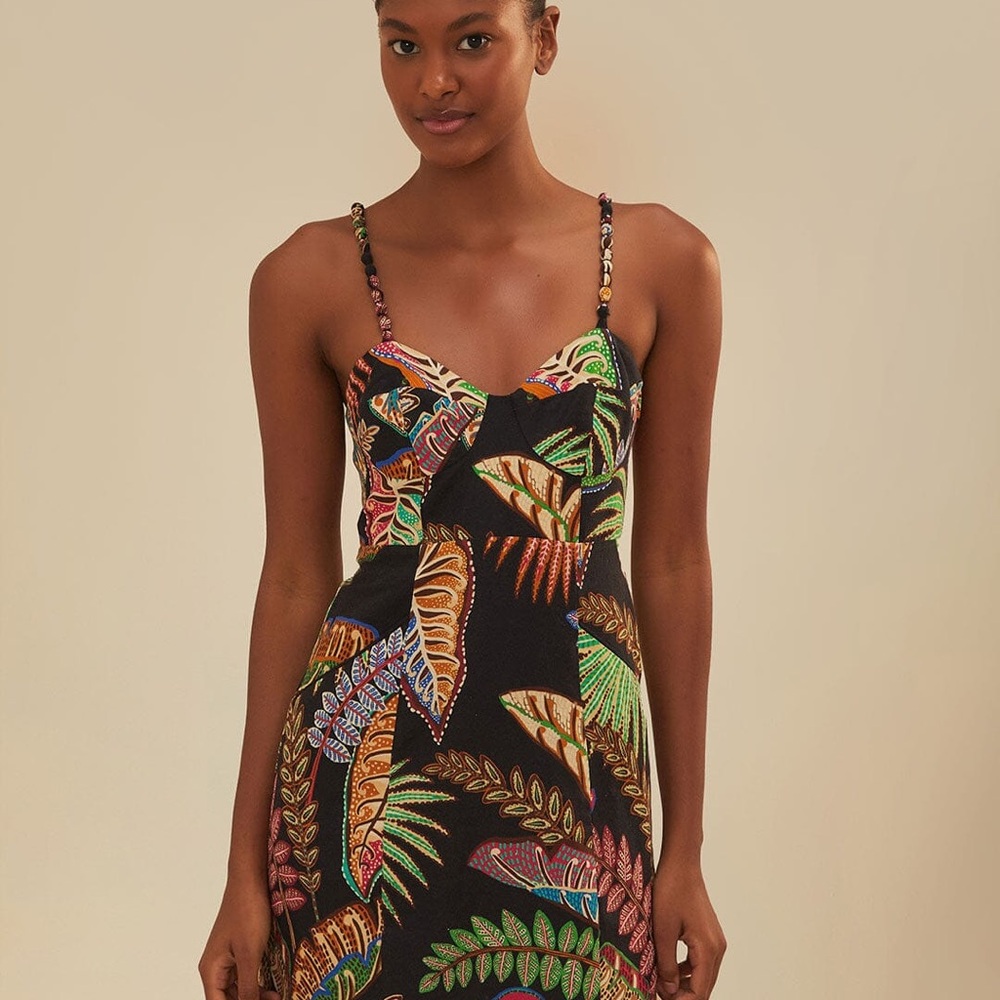 FARM Rio Black Tropical Leaf Print Mini Dress